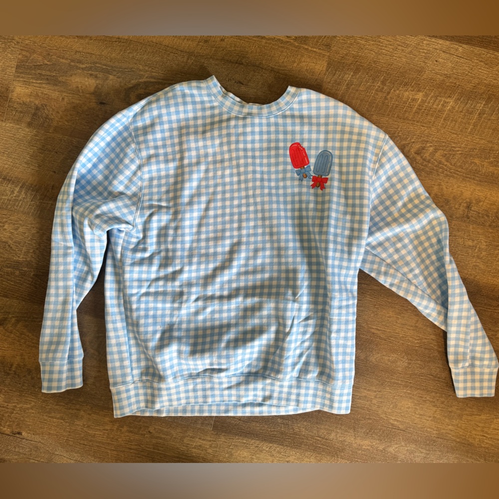 Living Fully Co Blue Gingham Popsicle Sweatshirt Mallory Ervin